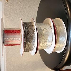 4 Rolls Silver Kirkland Wire-edged Ribbon, 1 New & 3 Pre-owned, Approx 130 yds